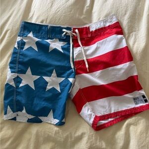 Men's Flag-Pattern Swim Board Shorts - Red, White & Blue